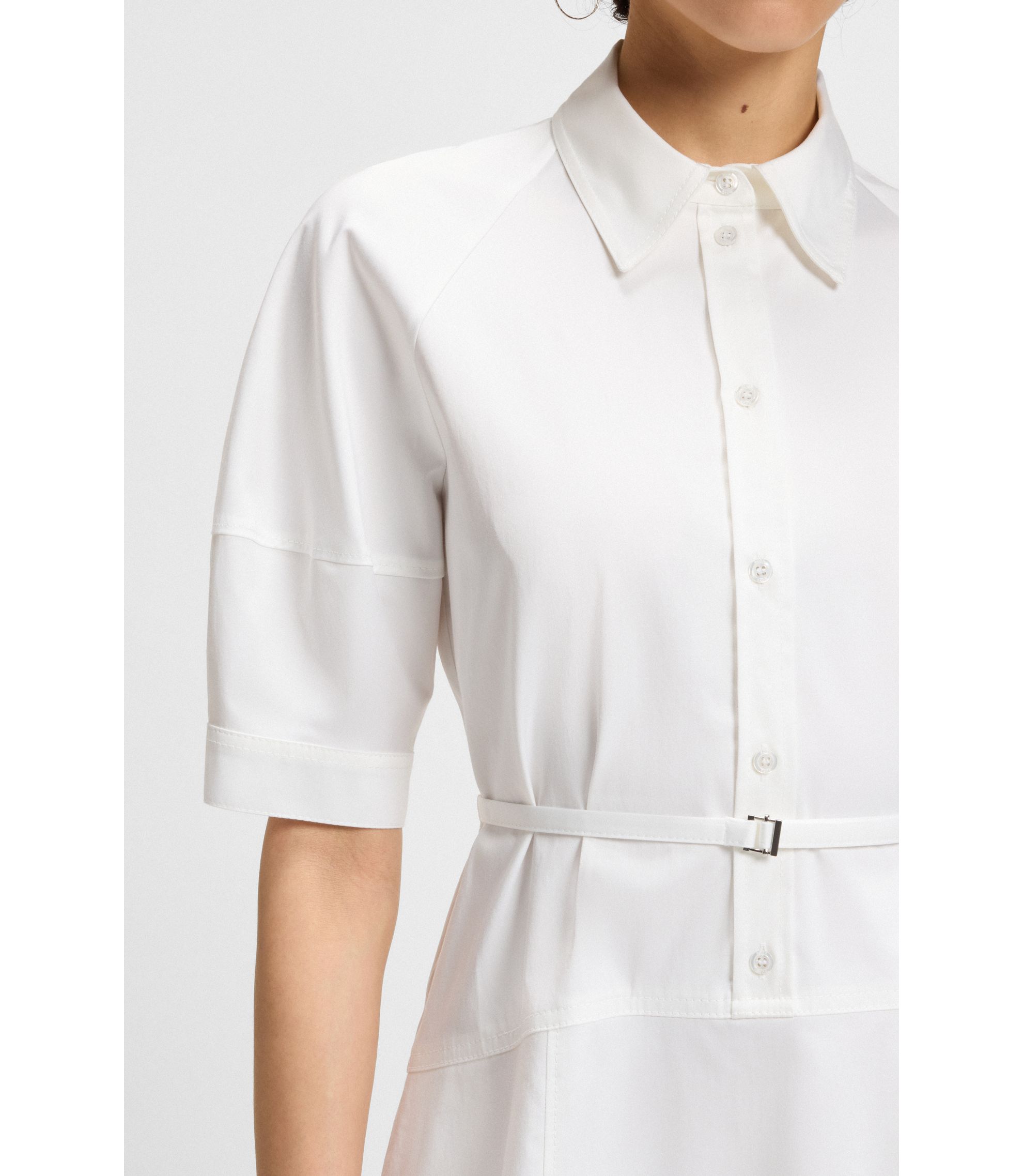 BOSS - Shirt dress in stretch cotton with half placket - White