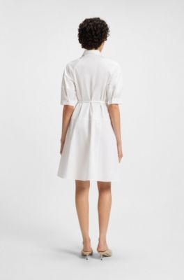 Shirt dress in stretch cotton with half placket, White