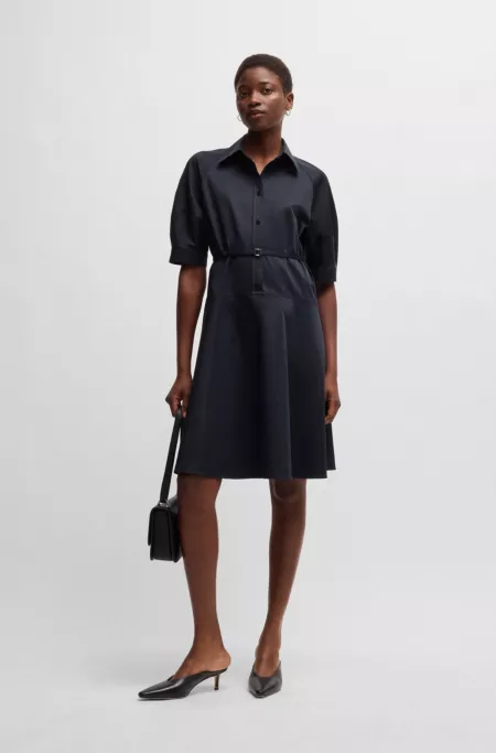 Shirt dress in stretch cotton with half placket