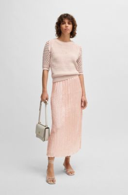 Crinkle-pliss&eacute; skirt with tonal waistband, light pink
