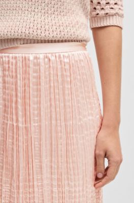 Crinkle-pliss&eacute; skirt with tonal waistband, light pink