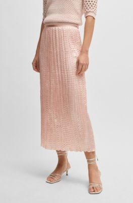 Crinkle-pliss&eacute; skirt with tonal waistband, light pink