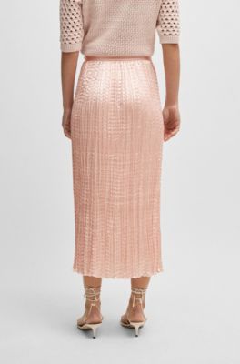 Crinkle-pliss&eacute; skirt with tonal waistband, light pink