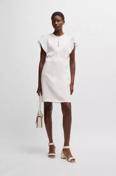 Keyhole-neckline dress with frilled sleeves