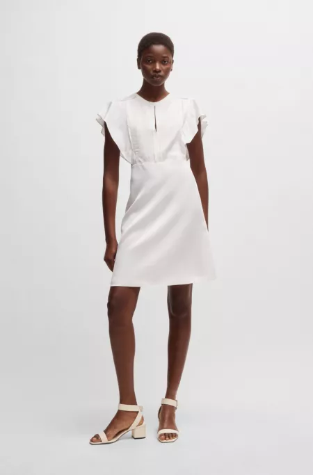Keyhole-neckline dress with frilled sleeves