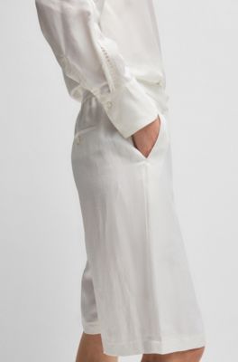 Relaxed-fit shorts with wide leg, White