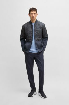 Hybrid sweatshirt with quilted upper body and mesh lining, Dark Blue