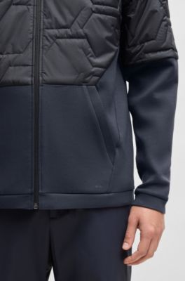 Hybrid sweatshirt with quilted upper body and mesh lining, Dark Blue