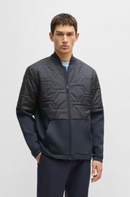 Hybrid sweatshirt with quilted upper body and mesh lining, Dark Blue