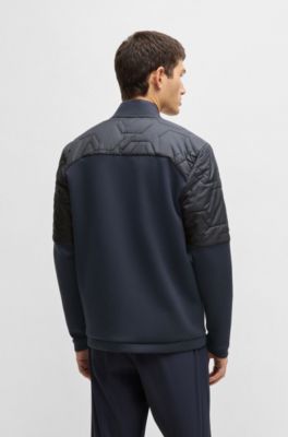 Hybrid sweatshirt with quilted upper body and mesh lining, Dark Blue