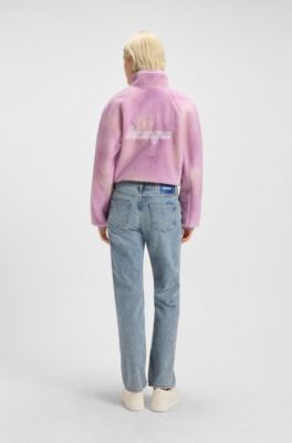 Straight-fit jeans in blue denim with distressed detailing, Blue