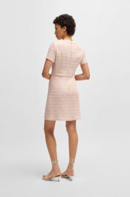 Tweed dress with stretch-cotton trims, Pink