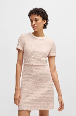 Tweed dress with stretch-cotton trims, Pink