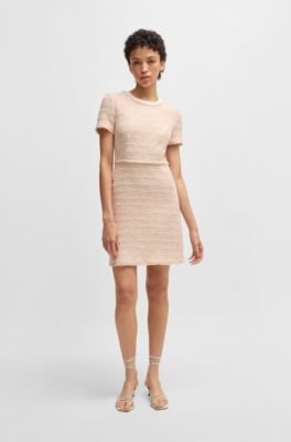 Tweed dress with stretch-cotton trims, Pink