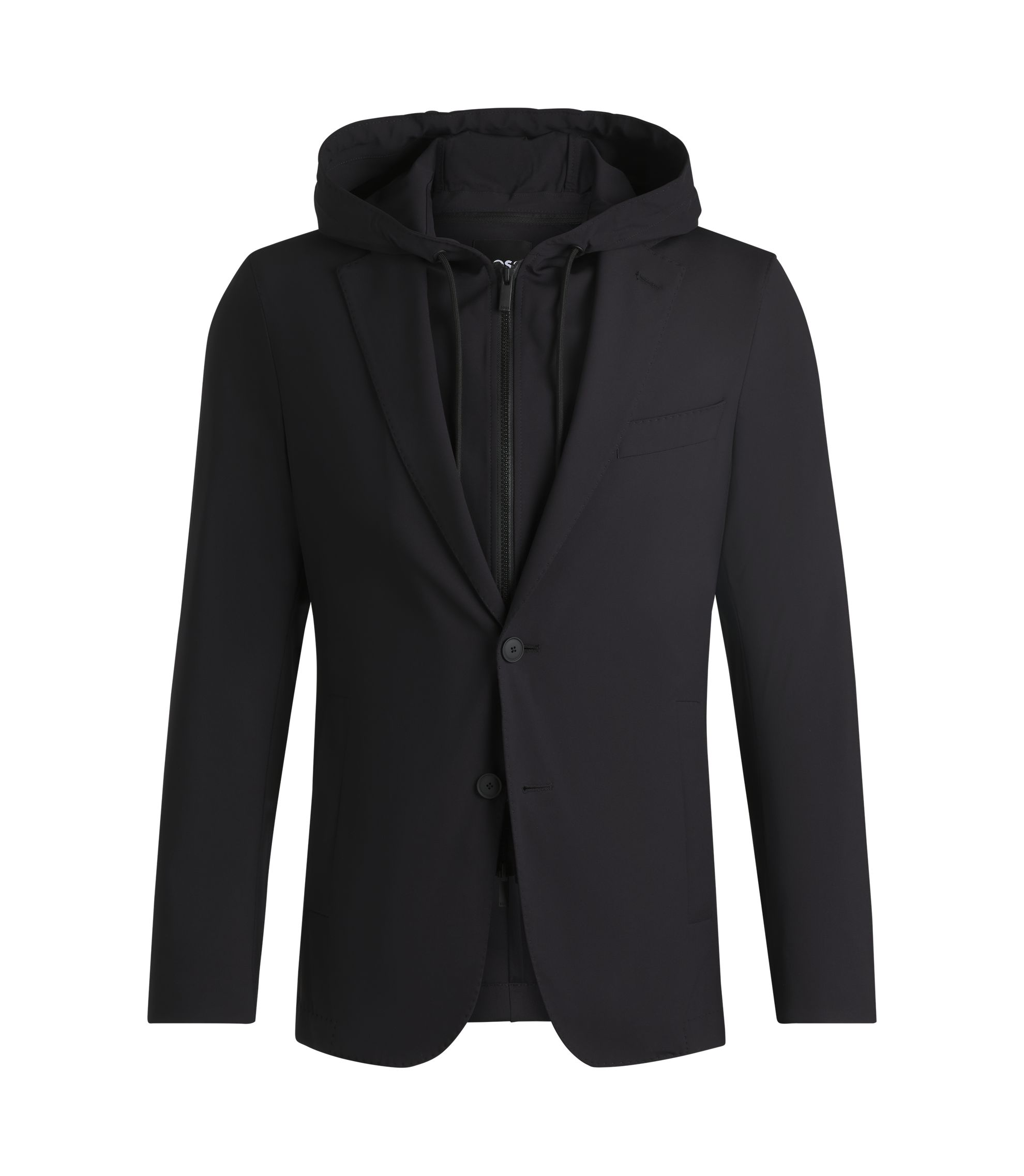 BOSS - Slim-fit jacket with removable hooded inner - Black