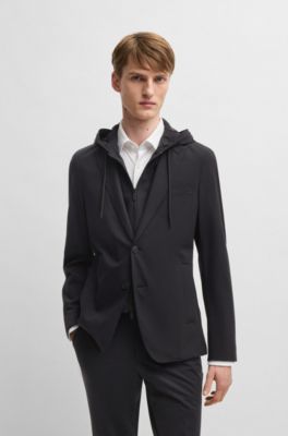 Slim-fit jacket with removable hooded inner, Black