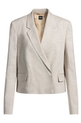 Regular-fit blazer in melange stretch fabric, Light Beige