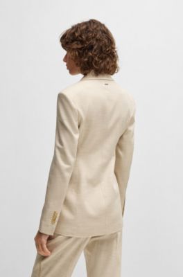 Tailored jacket in melange stretch fabric, Light Beige