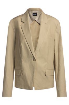 Single-button blazer in airy stretch cotton, Beige