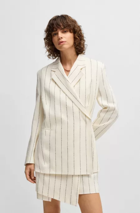 Relaxed-fit suit jacket in striped linen-blend bouclé