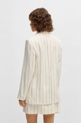 Relaxed-fit suit jacket in striped linen-blend boucl&eacute;, Patterned