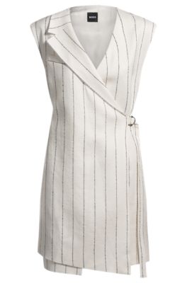 Robe portefeuille en lin m&eacute;lang&eacute; &agrave; rayures tennis, Fantaisie