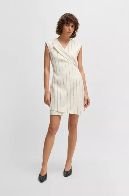 Wrap-front dress in a pinstripe linen blend