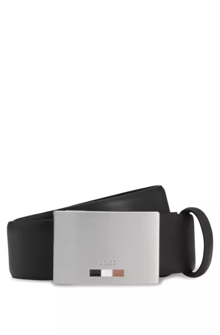 Plaque-buckle belt in Italian leather