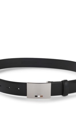 Cintur&oacute;n de piel italiana con hebilla con placa, Negro