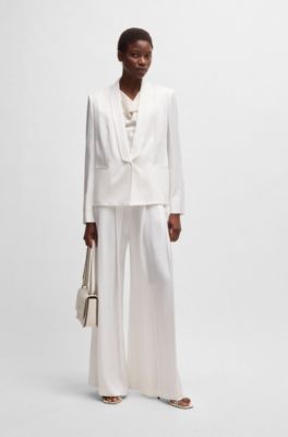 Relaxed-fit blazer with shawl lapels, White
