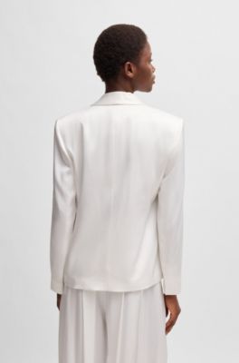 Relaxed-fit blazer with shawl lapels, White