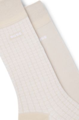 Two-pack of regular-length socks in cotton blend, Light Beige