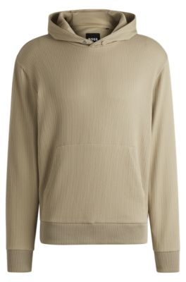 Sudadera con capucha de algod&oacute;n con estructura a rayas, Beige claro