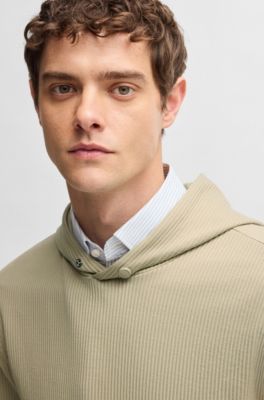 Sudadera con capucha de algod&oacute;n con estructura a rayas, Beige claro