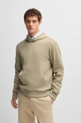 Sudadera con capucha de algod&oacute;n con estructura a rayas, Beige claro
