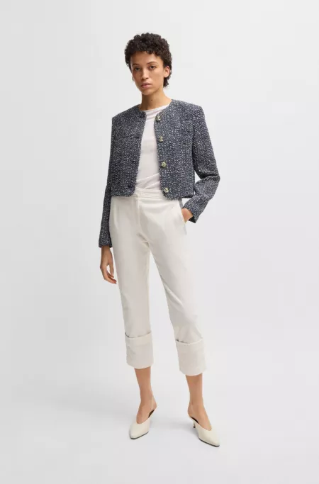 Collarless jacket in two-tone tweed