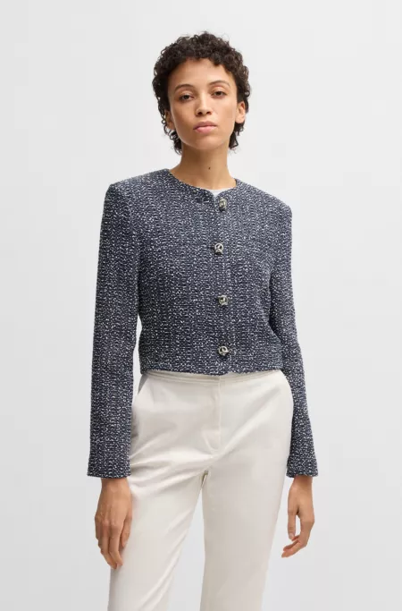 Collarless jacket in two-tone tweed