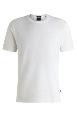 Tシャツ・カットソー BOSS Men T-shirt White 50537488 100 BOSS - Regular-fit T-shirt in cotton and linen - White