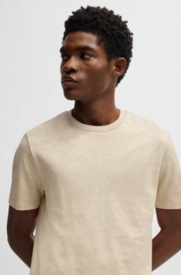 Regular-fit T-shirt in cotton and linen, Light Beige