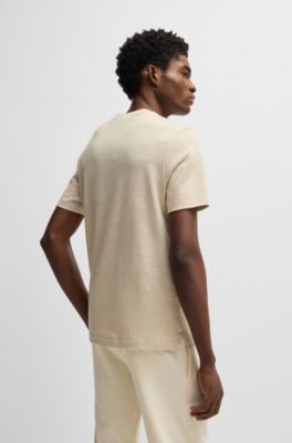 Regular-fit T-shirt in cotton and linen, Light Beige