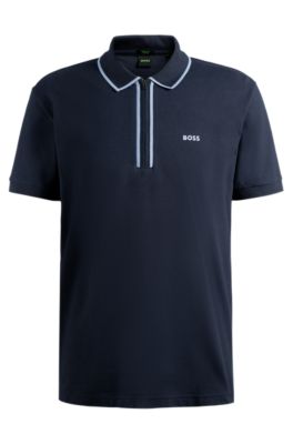 Stretch-cotton polo shirt with contrast stripes, Dark Blue
