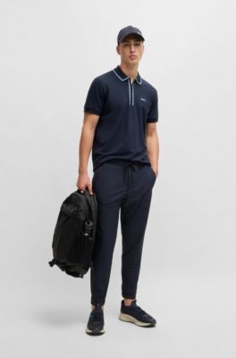 Stretch-cotton polo shirt with contrast stripes, Dark Blue