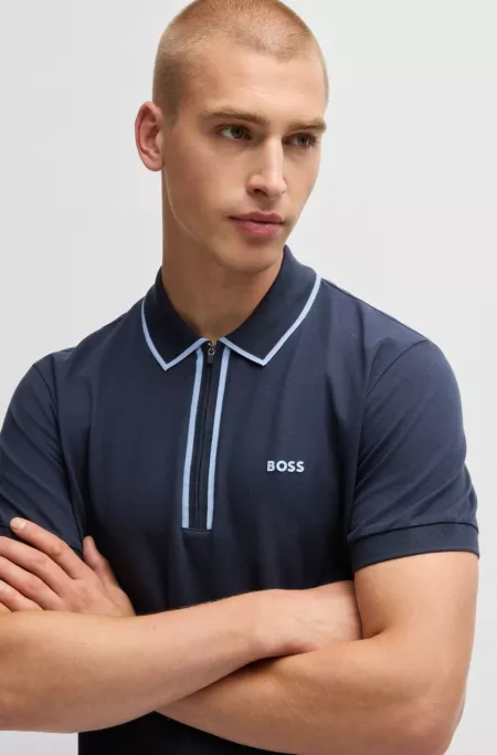Stretch-cotton polo shirt with contrast stripes