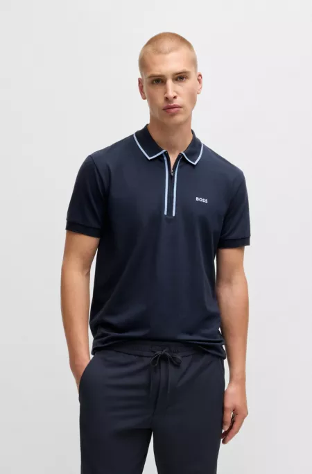 Stretch-cotton polo shirt with contrast stripes