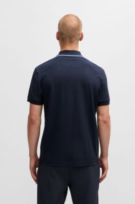 Stretch-cotton polo shirt with contrast stripes, Dark Blue