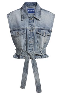 HUGO - Sleeveless denim jacket with stitched belt - Blue