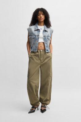 Sleeveless denim jacket with stitched belt, Blue