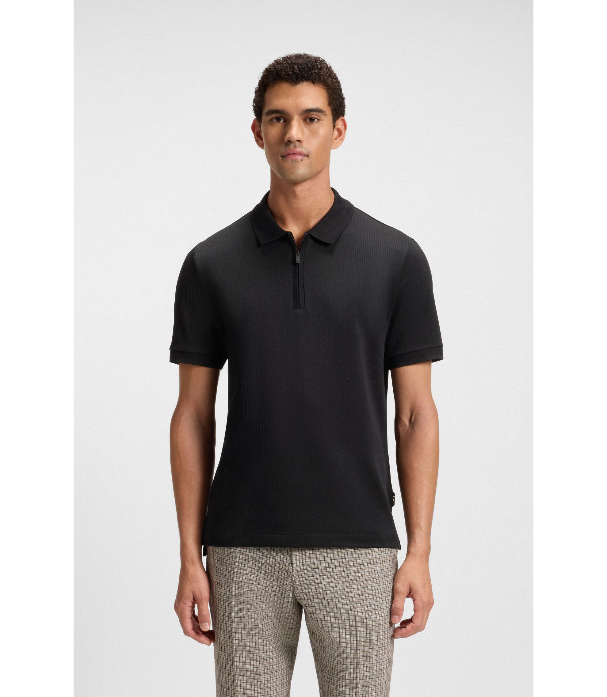 BOSS - Polo shirt with seersucker structure - Black