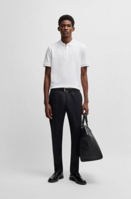 Polo shirt with seersucker structure, White