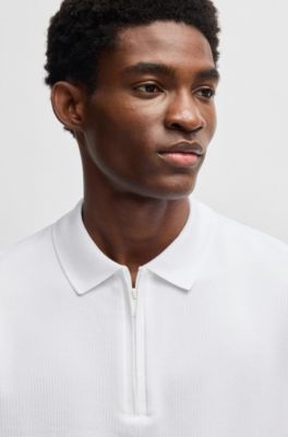 Polo shirt with seersucker structure, White